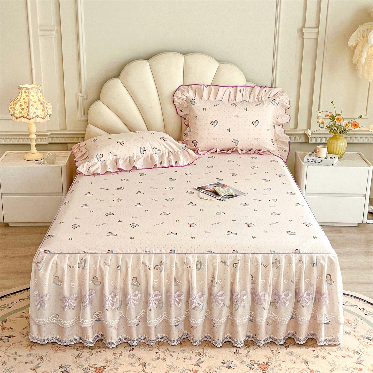 91家纺网 家纺一手货源 找家纺 宜凡家纺 2026新款全棉公主风单层床裙三件套② 摇摇木马