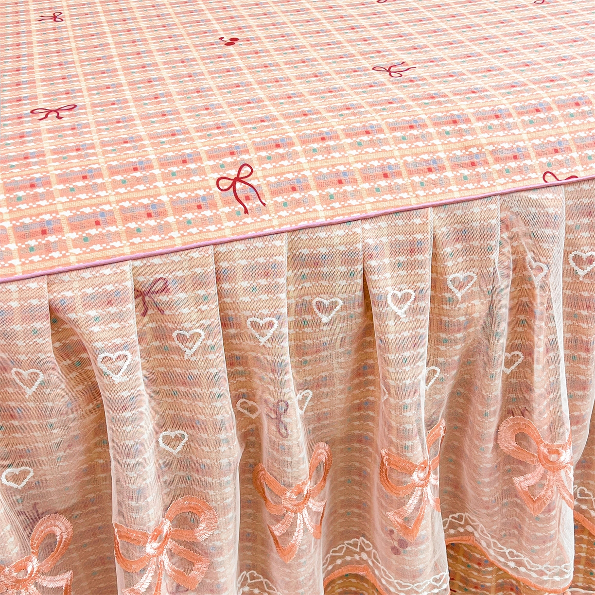 91家纺网 家纺一手货源 找家纺 宜凡家纺 2026新款全棉公主风单层床裙三件套② 樱桃蝴蝶结