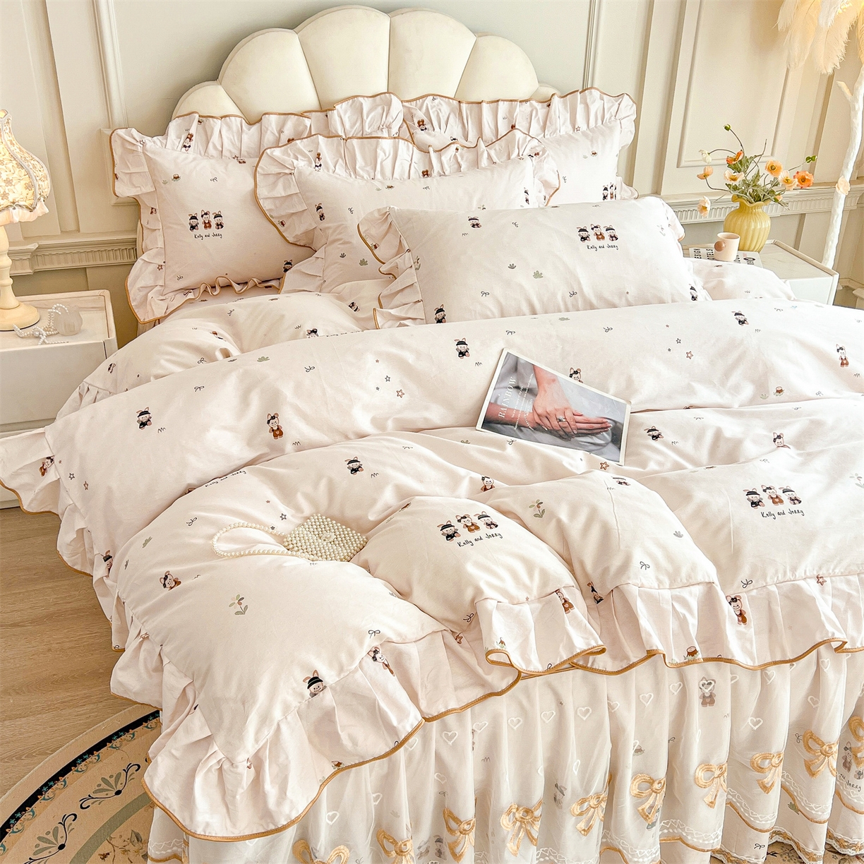 91家纺网 家纺一手货源 找家纺 宜凡家纺 2026新款全棉公主风单层床裙三件套② 森林动物派