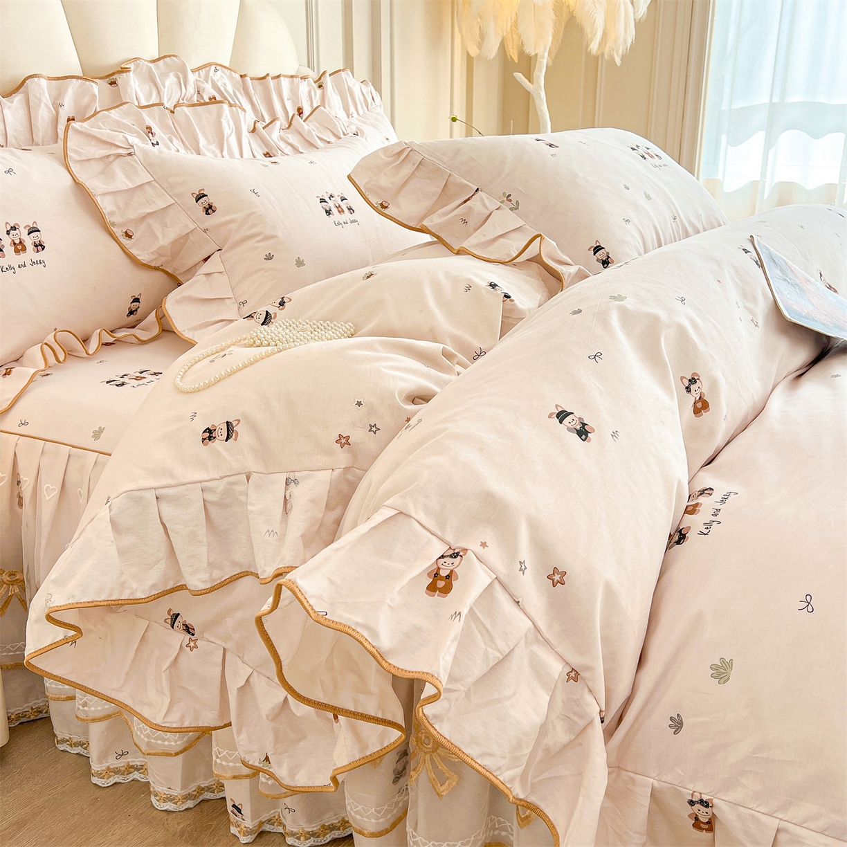 91家纺网 家纺一手货源 找家纺 宜凡家纺 2026新款全棉公主风单层床裙四件套② 森林动物派