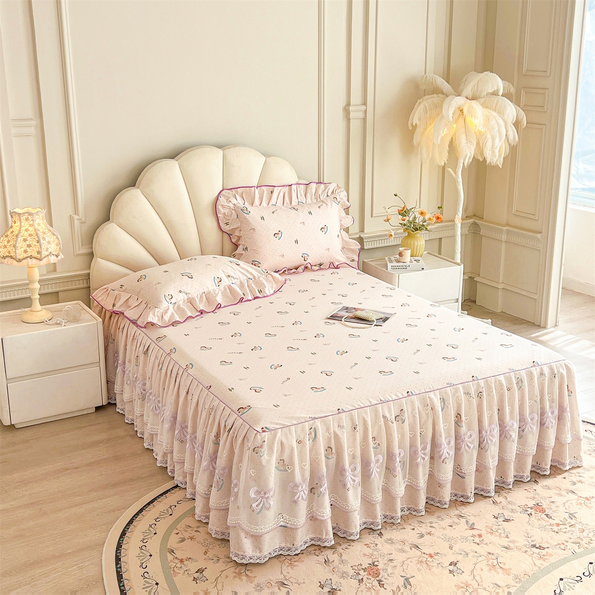 91家纺网 家纺一手货源 找家纺 宜凡家纺 2026新款全棉公主风单层床裙四件套② 摇摇木马