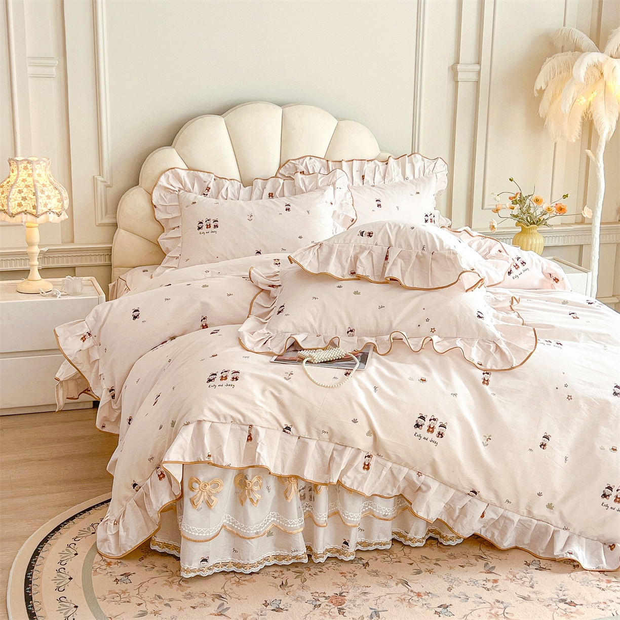 91家纺网 家纺一手货源 找家纺 宜凡家纺 2026新款全棉公主风单层床裙四件套② 森林动物派