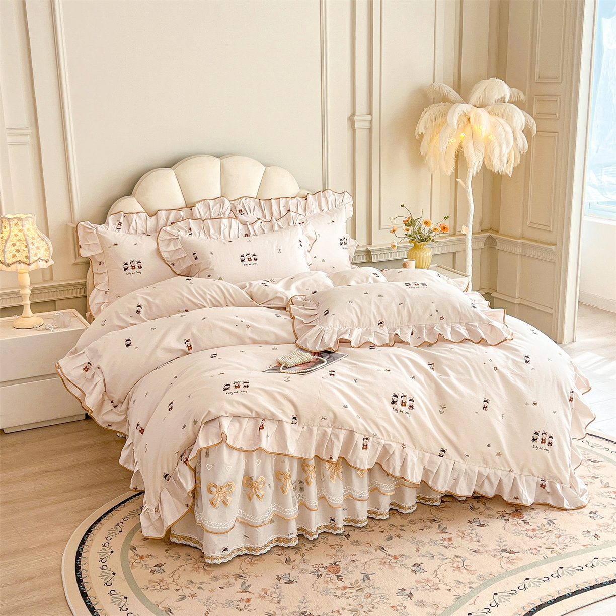 91家纺网 家纺一手货源 找家纺 宜凡家纺 2026新款全棉公主风单层床裙四件套② 森林动物派