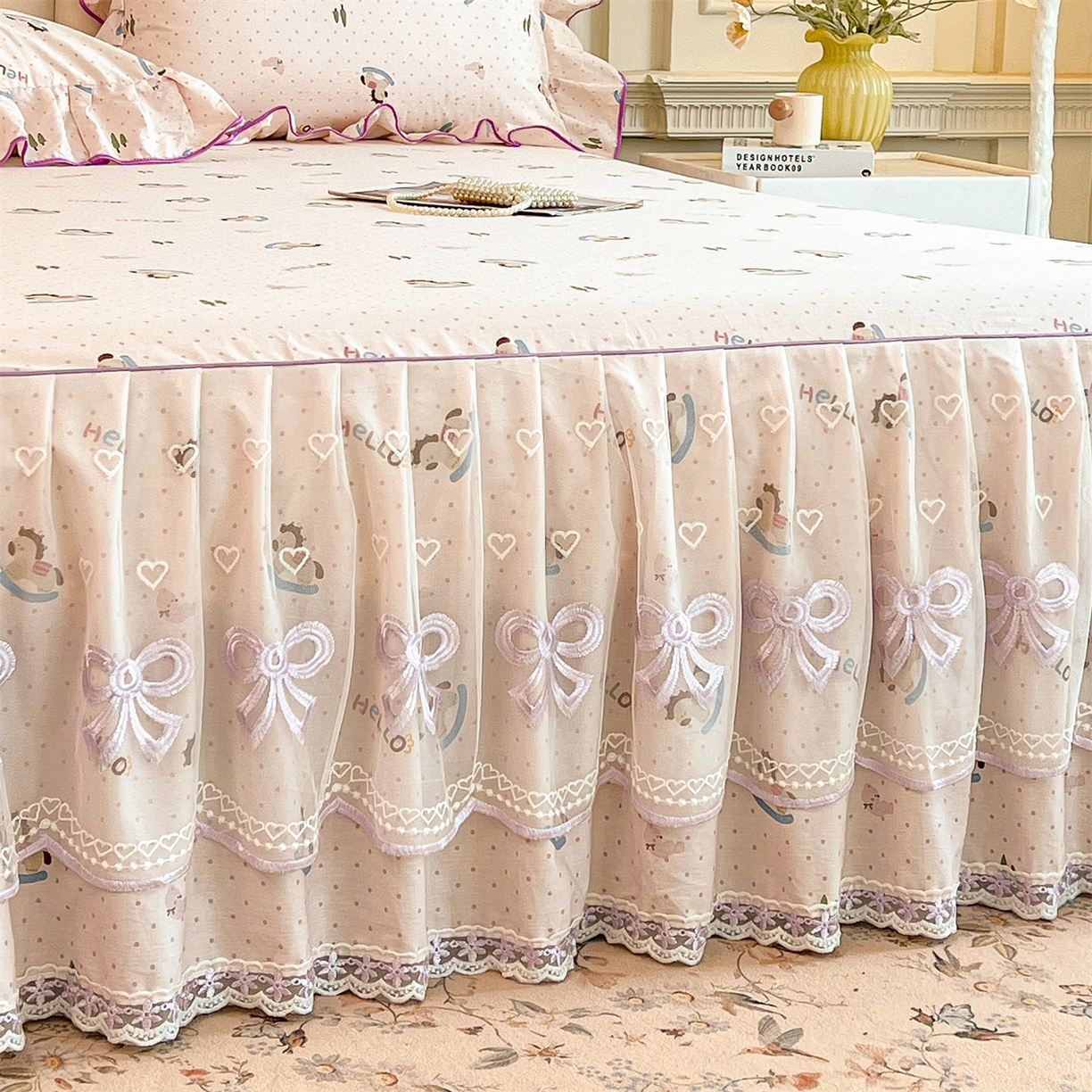 91家纺网 家纺一手货源 找家纺 宜凡家纺 2026新款全棉公主风单层床裙四件套② 摇摇木马