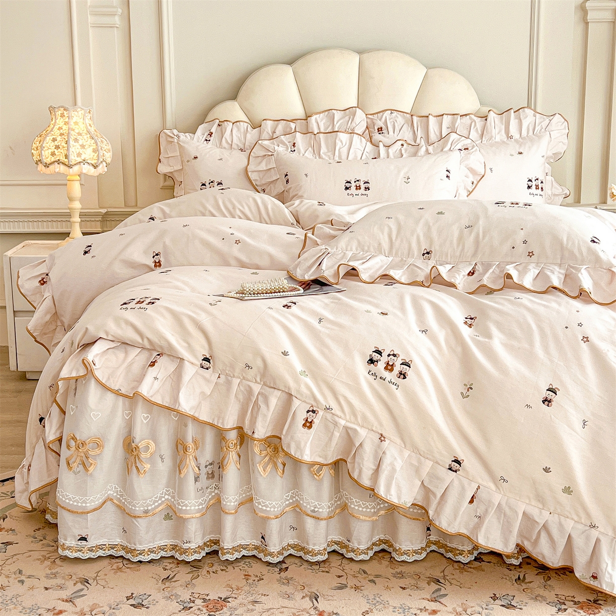 91家纺网 家纺一手货源 找家纺 宜凡家纺 2026新款全棉公主风单层床裙四件套② 森林动物派