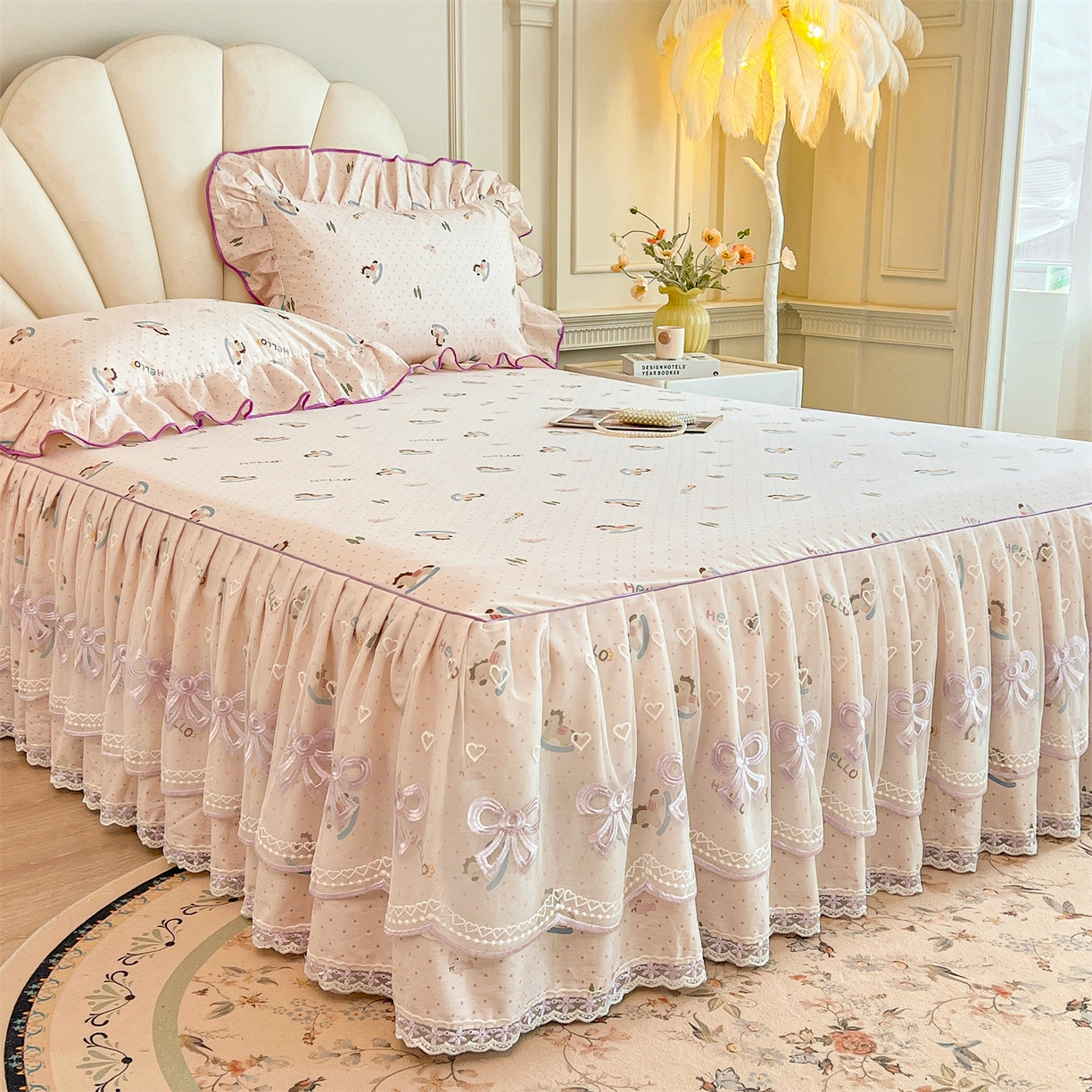 91家纺网 家纺一手货源 找家纺 宜凡家纺 2026新款全棉公主风单层床裙四件套② 摇摇木马