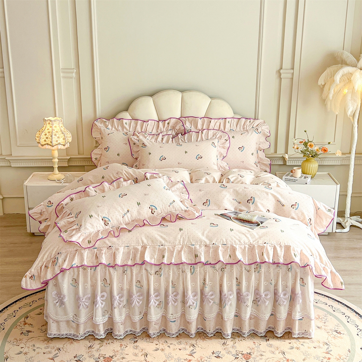 91家纺网 家纺一手货源 找家纺 宜凡家纺 2026新款全棉公主风单层床裙四件套② 摇摇木马