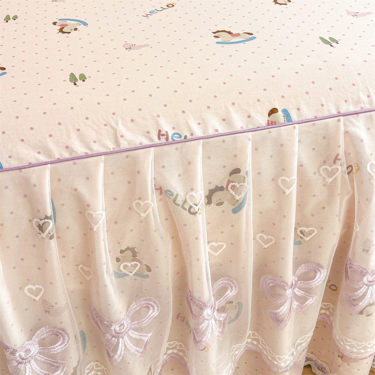 91家纺网 家纺一手货源 找家纺 宜凡家纺 2026新款全棉公主风单层床裙四件套② 摇摇木马