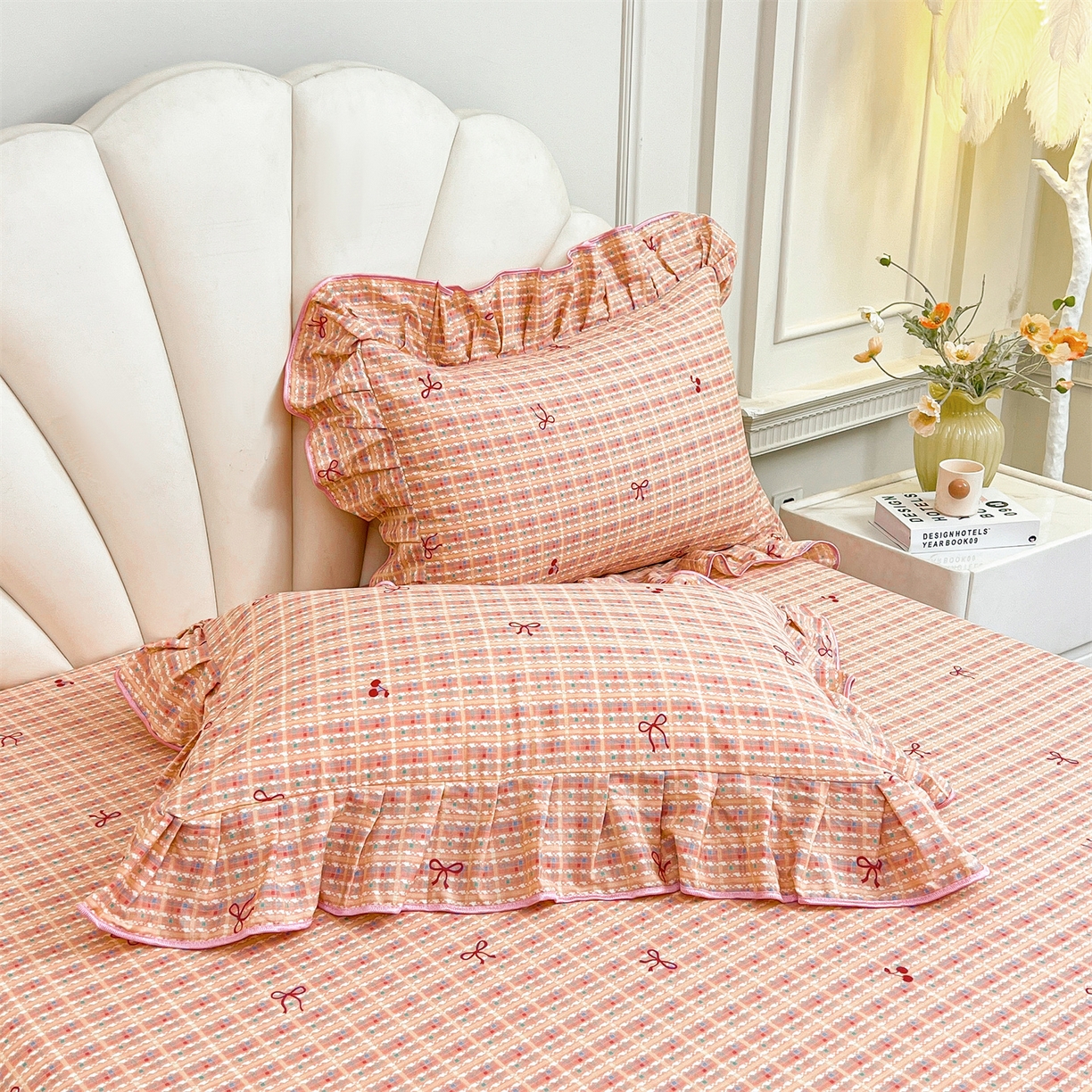 91家纺网 家纺一手货源 找家纺 宜凡家纺 2026新款全棉公主风单层床裙四件套② 樱桃蝴蝶结