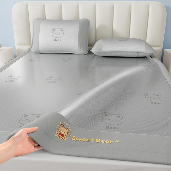 梵克保罗 2026新款3D复合三明治冰藤冰丝凉席套件-甜蜜小熊 甜蜜小熊-灰色