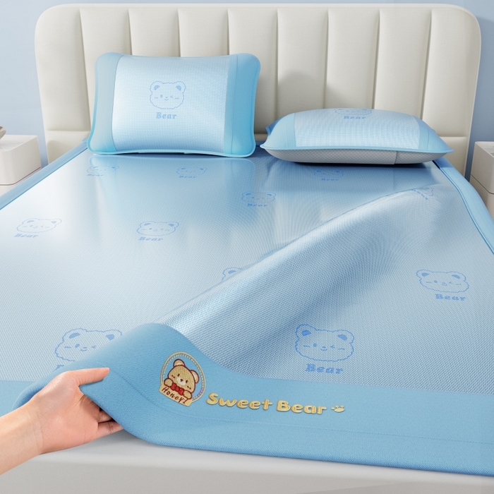 梵克保罗 2026新款3D复合三明治冰藤冰丝凉席套件-甜蜜小熊 甜蜜小熊-蓝色