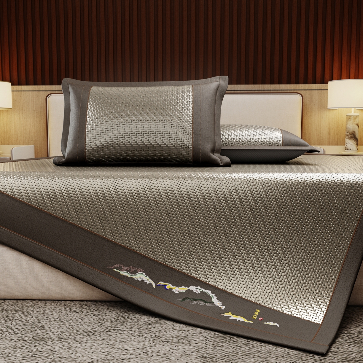 91家纺网 家纺一手货源 找家纺 （总）梵克保罗 2026新款3D加厚复合PE聚乙烯雪藤席-琉璃山河