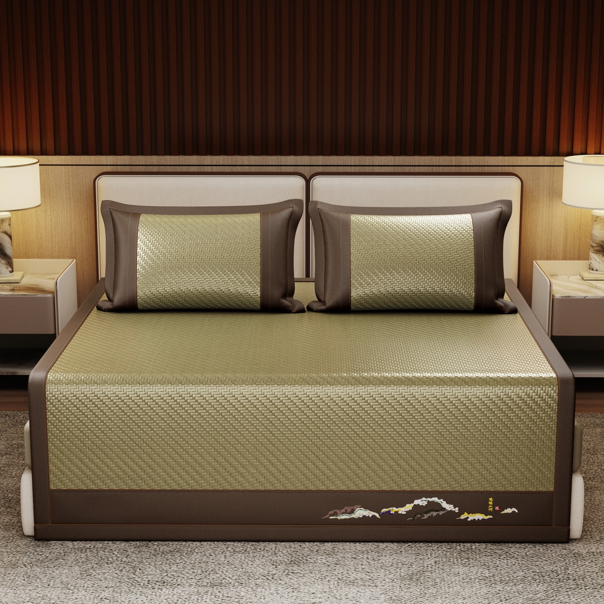 梵克保罗 2026新款3D加厚复合PE聚乙烯雪藤席-琉璃山河 琉璃山河-青绿