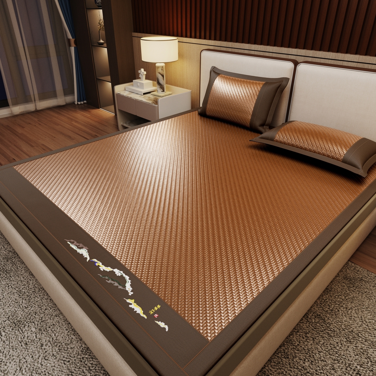 91家纺网 家纺一手货源 找家纺 梵克保罗 2026新款3D加厚复合PE聚乙烯雪藤席-琉璃山河 琉璃山河-深咖