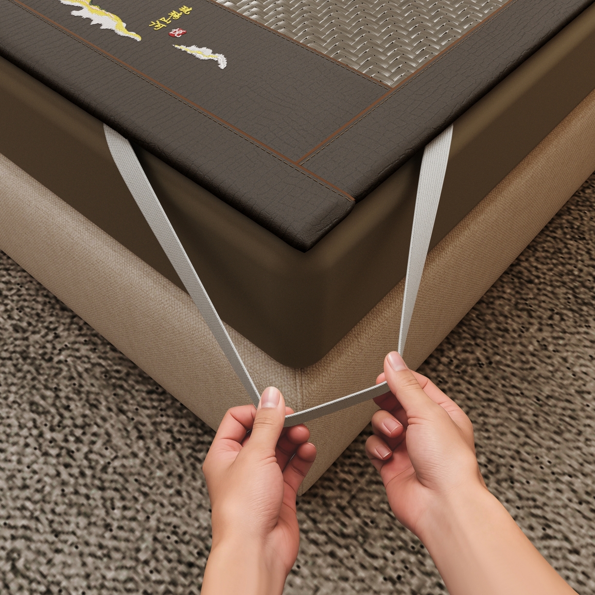 91家纺网 家纺一手货源 找家纺 梵克保罗 2026新款3D加厚复合PE聚乙烯雪藤席-琉璃山河 琉璃山河-灰色