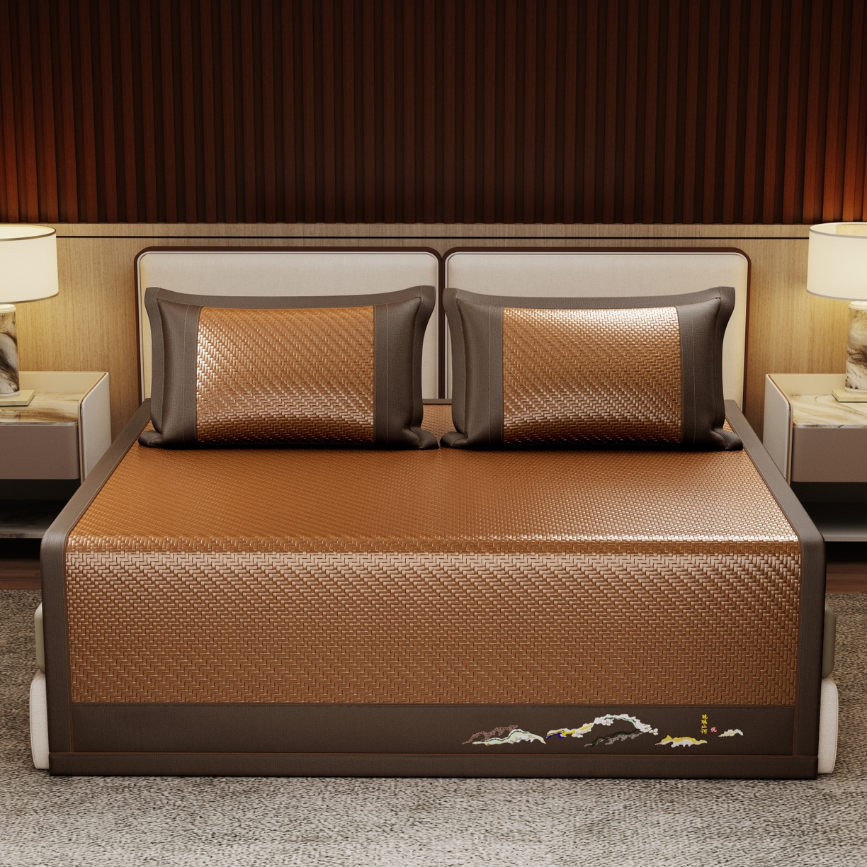 梵克保罗 2026新款3D加厚复合PE聚乙烯雪藤席-琉璃山河 琉璃山河-深咖