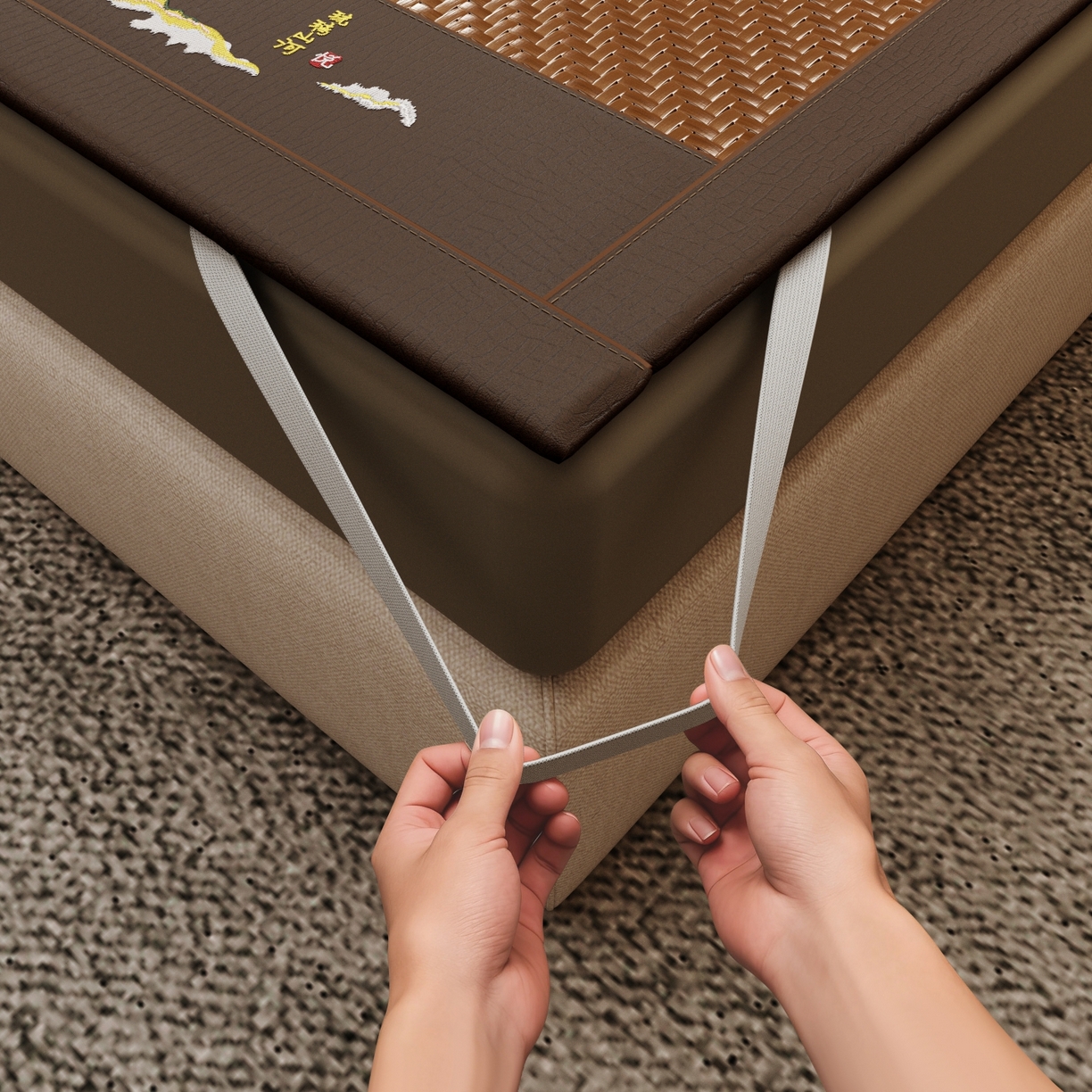 91家纺网 家纺一手货源 找家纺 梵克保罗 2026新款3D加厚复合PE聚乙烯雪藤席-琉璃山河 琉璃山河-深咖