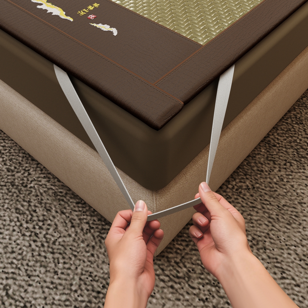 91家纺网 家纺一手货源 找家纺 梵克保罗 2026新款3D加厚复合PE聚乙烯雪藤席-琉璃山河 琉璃山河-青绿