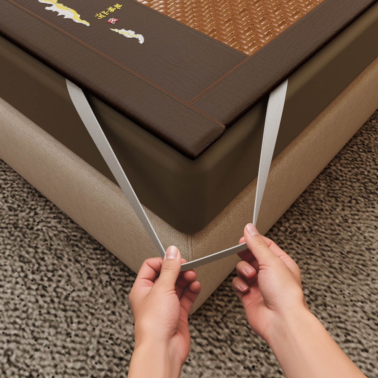 91家纺网 家纺一手货源 找家纺 梵克保罗 2026新款3D加厚复合PE聚乙烯雪藤席-琉璃山河 琉璃山河-浅咖