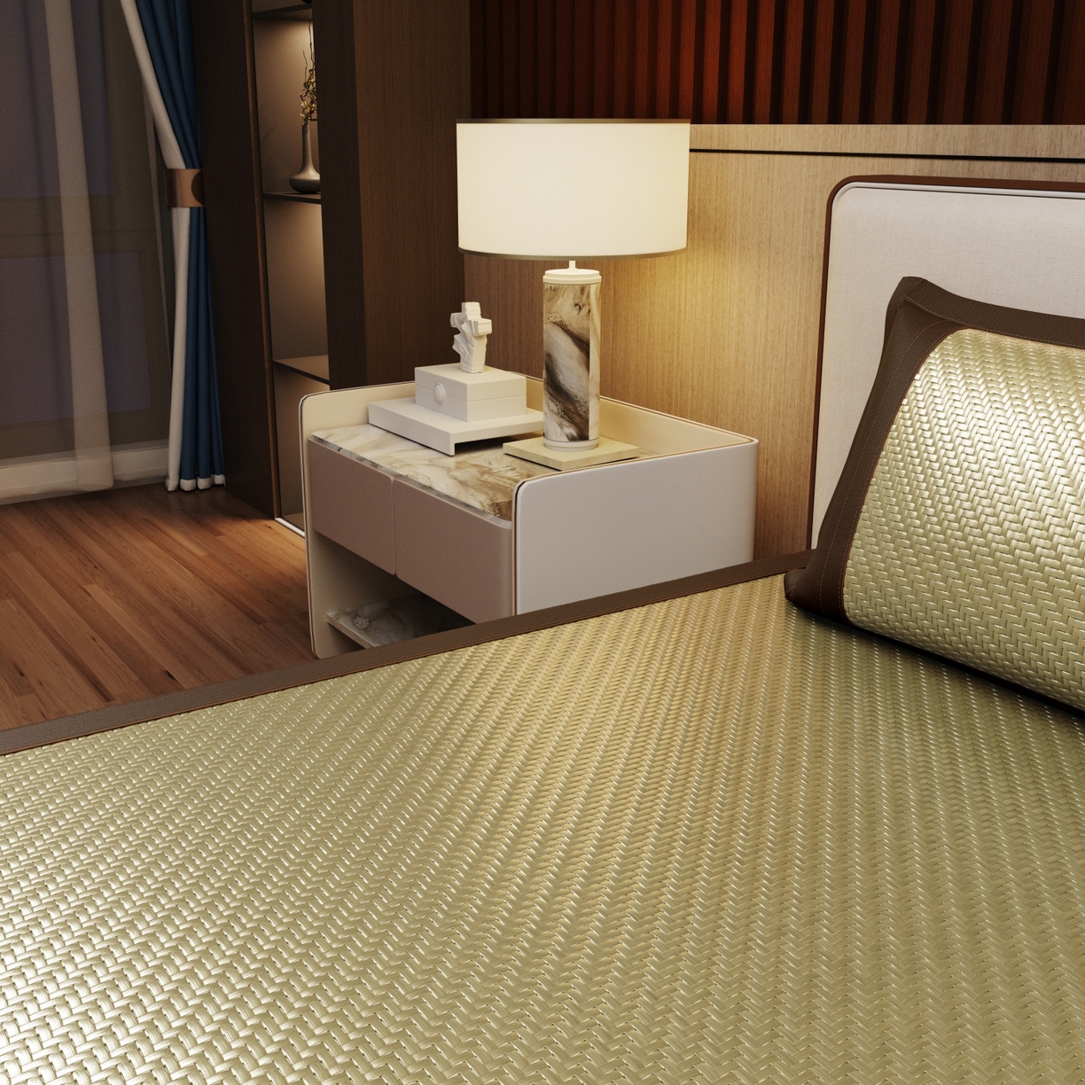 91家纺网 家纺一手货源 找家纺 梵克保罗 2026新款3D加厚复合PE聚乙烯雪藤席-琉璃山河 琉璃山河-青绿