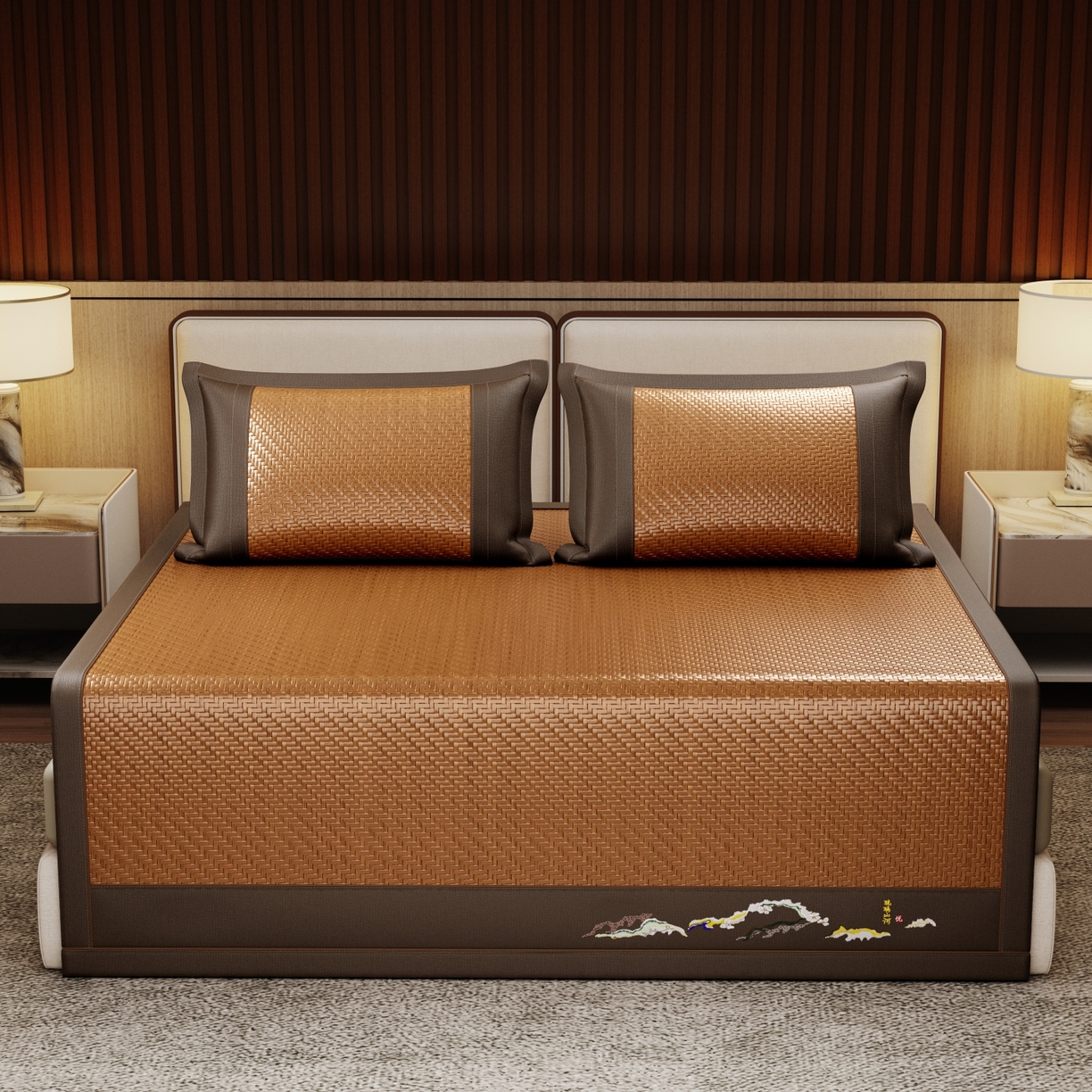 梵克保罗 2026新款3D加厚复合PE聚乙烯雪藤席-琉璃山河 琉璃山河-浅咖