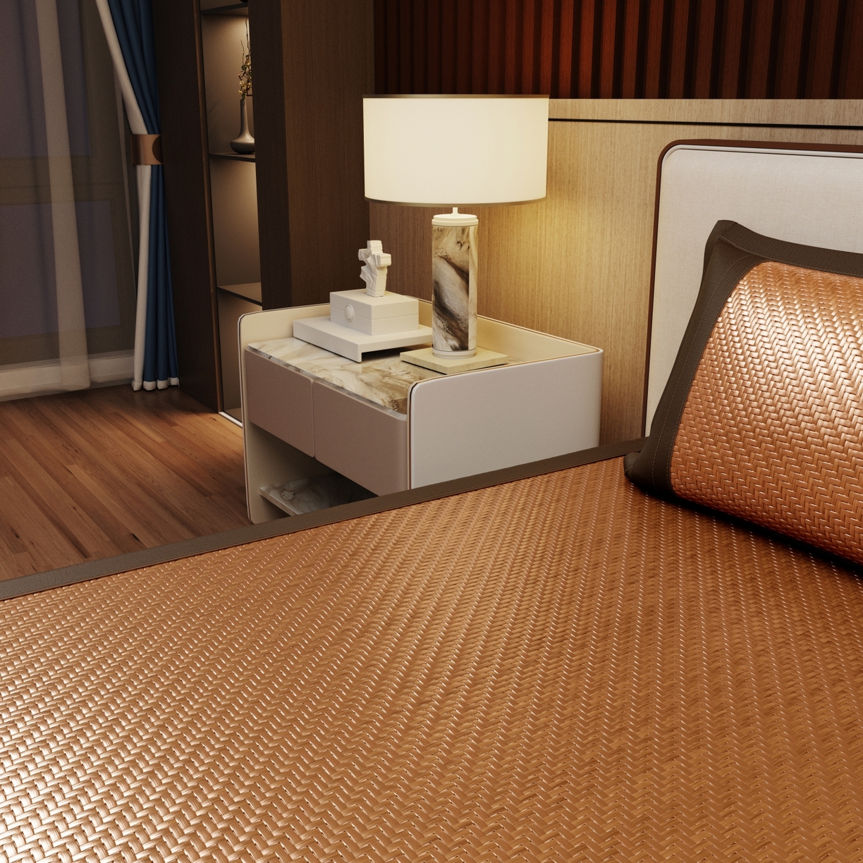 91家纺网 家纺一手货源 找家纺 梵克保罗 2026新款3D加厚复合PE聚乙烯雪藤席-琉璃山河 琉璃山河-浅咖