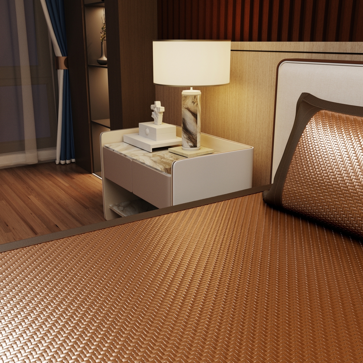 91家纺网 家纺一手货源 找家纺 梵克保罗 2026新款3D加厚复合PE聚乙烯雪藤席-琉璃山河 琉璃山河-深咖