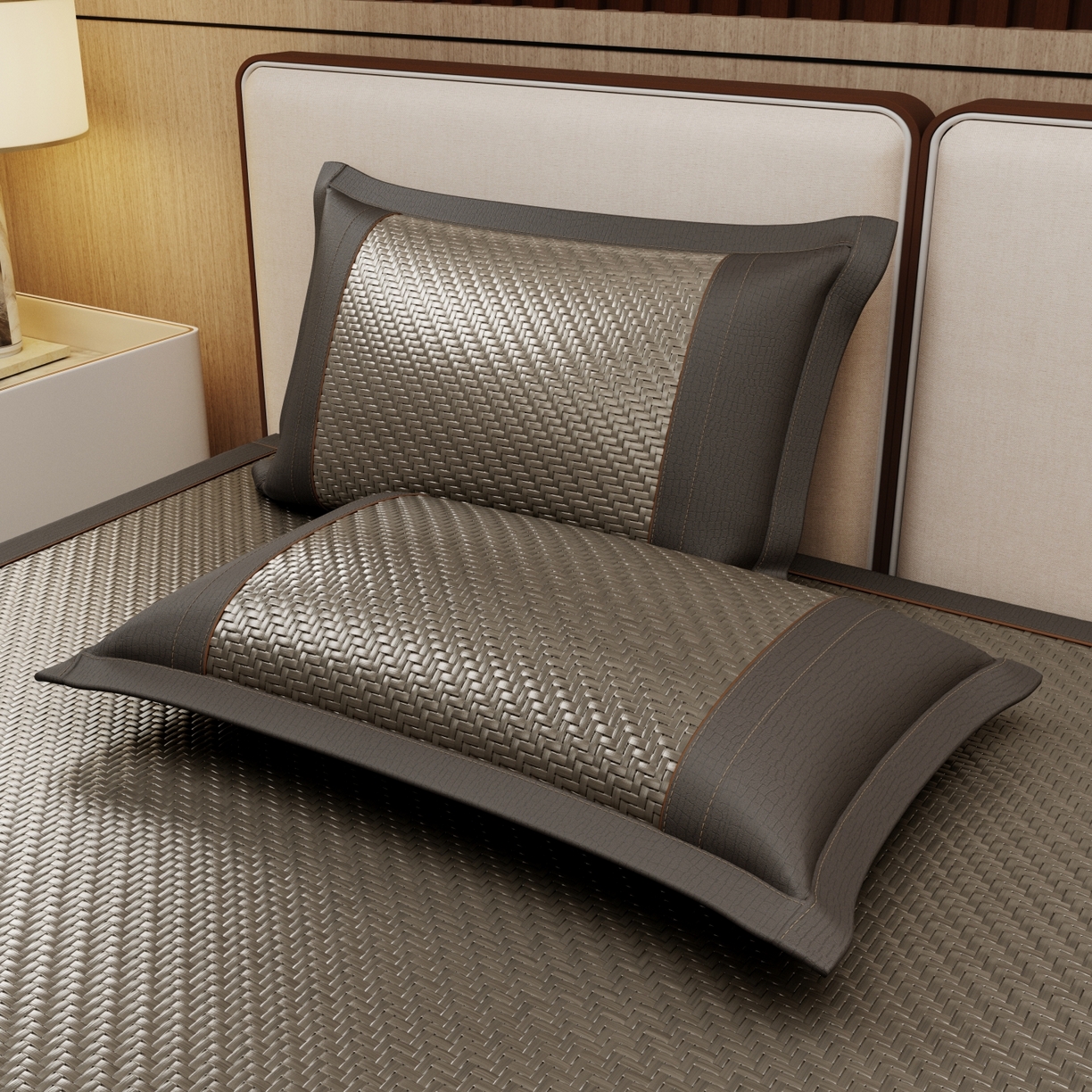 91家纺网 家纺一手货源 找家纺 梵克保罗 2026新款3D加厚复合PE聚乙烯雪藤席-琉璃山河 琉璃山河-灰色