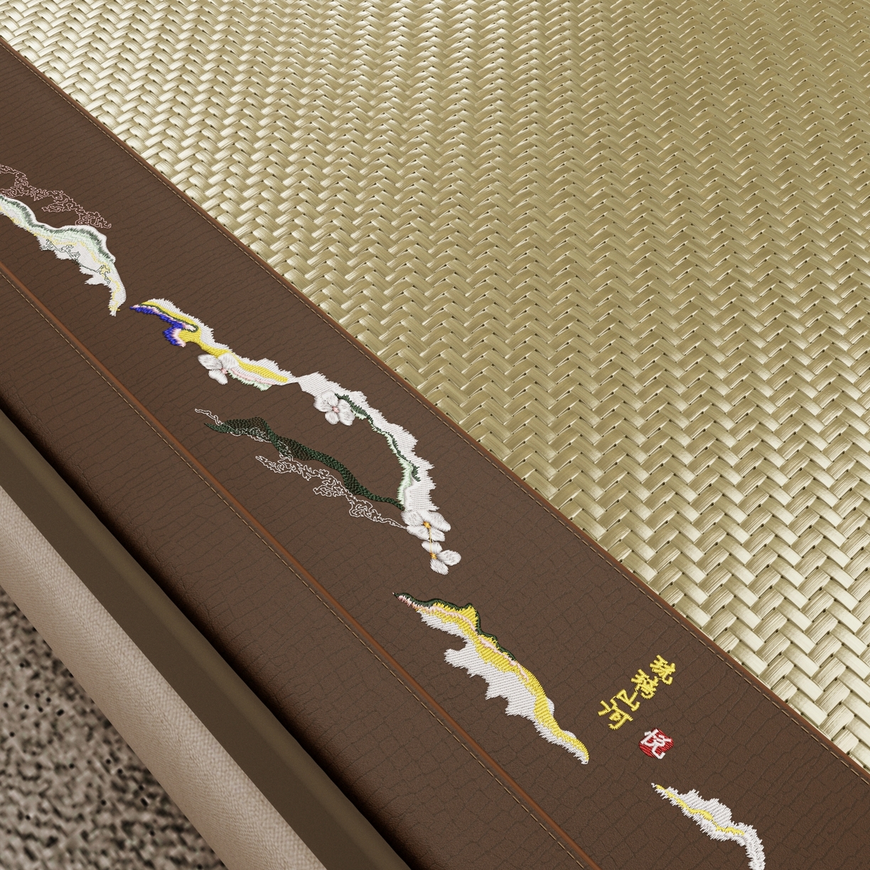 91家纺网 家纺一手货源 找家纺 梵克保罗 2026新款3D加厚复合PE聚乙烯雪藤席-琉璃山河 琉璃山河-青绿