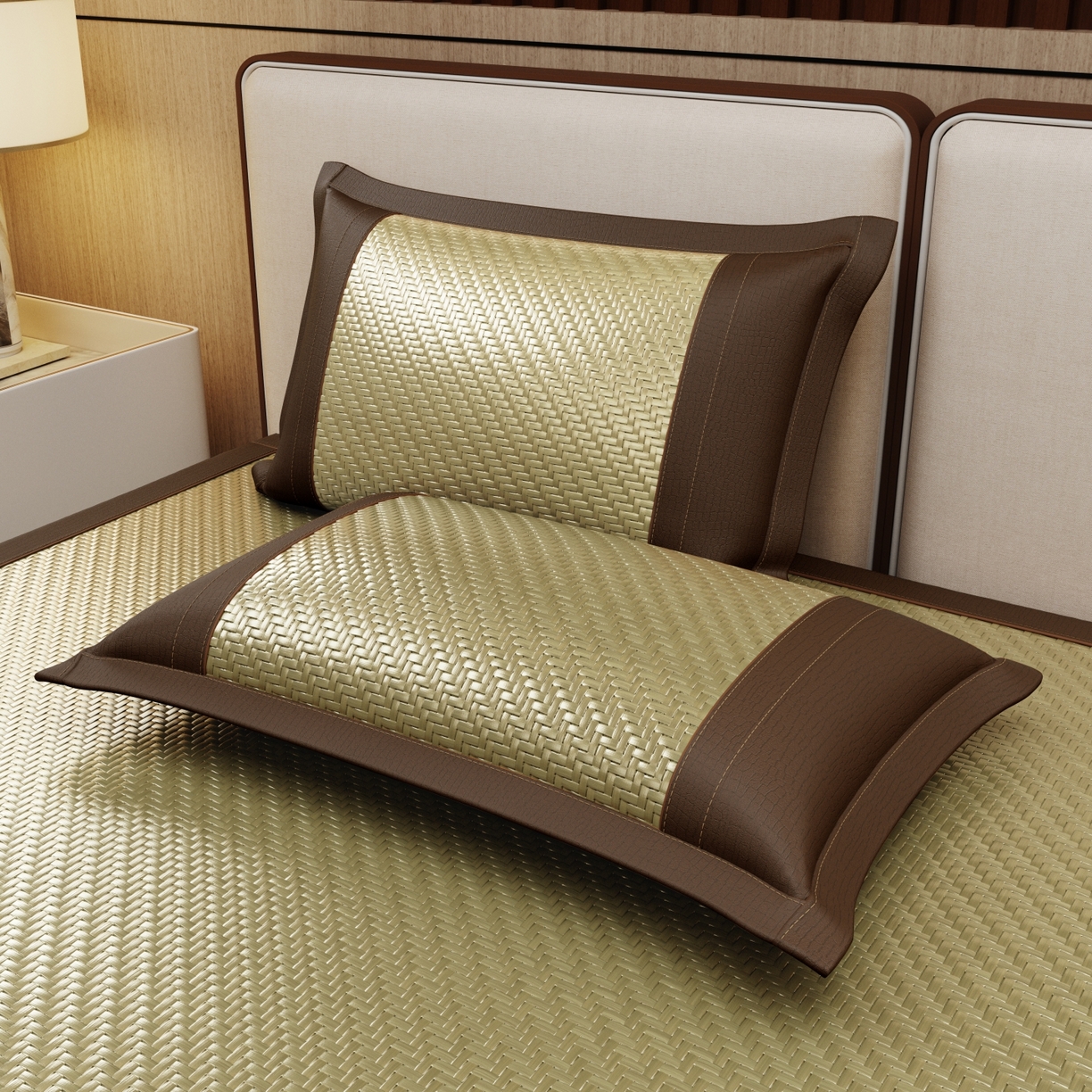 91家纺网 家纺一手货源 找家纺 梵克保罗 2026新款3D加厚复合PE聚乙烯雪藤席-琉璃山河 琉璃山河-青绿