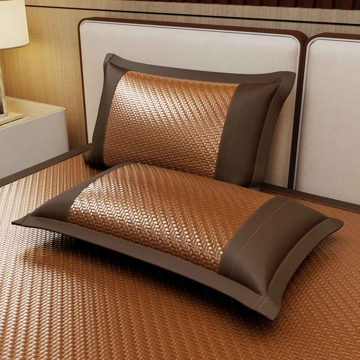 91家纺网 家纺一手货源 找家纺 梵克保罗 2026新款3D加厚复合PE聚乙烯雪藤席-琉璃山河 琉璃山河-深咖