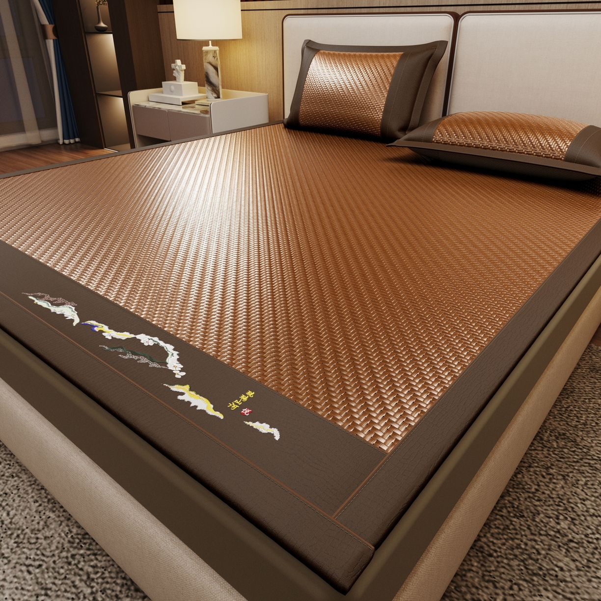 91家纺网 家纺一手货源 找家纺 梵克保罗 2026新款3D加厚复合PE聚乙烯雪藤席-琉璃山河 琉璃山河-深咖