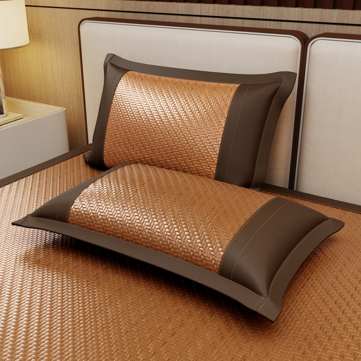 91家纺网 家纺一手货源 找家纺 梵克保罗 2026新款3D加厚复合PE聚乙烯雪藤席-琉璃山河 琉璃山河-浅咖