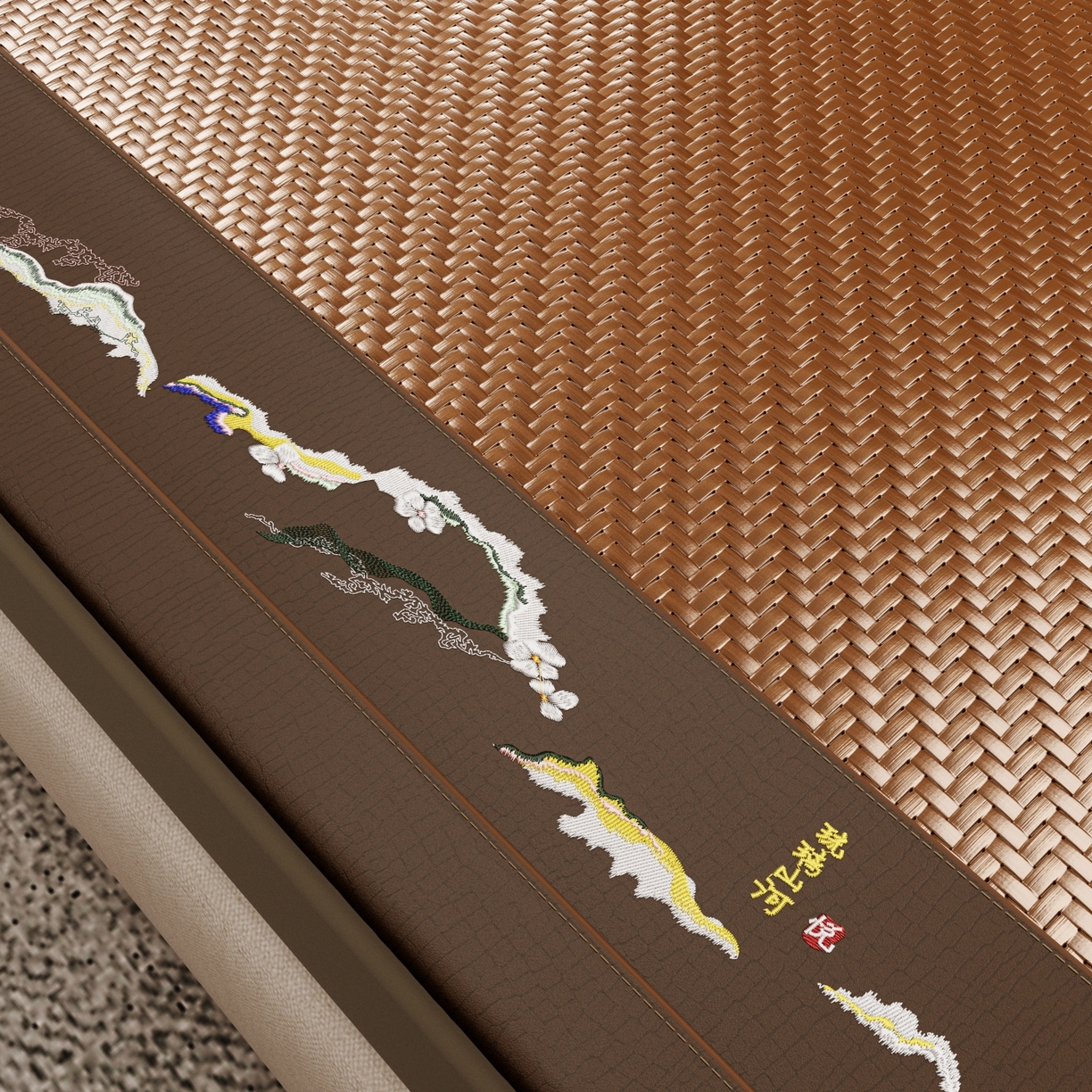 91家纺网 家纺一手货源 找家纺 梵克保罗 2026新款3D加厚复合PE聚乙烯雪藤席-琉璃山河 琉璃山河-深咖