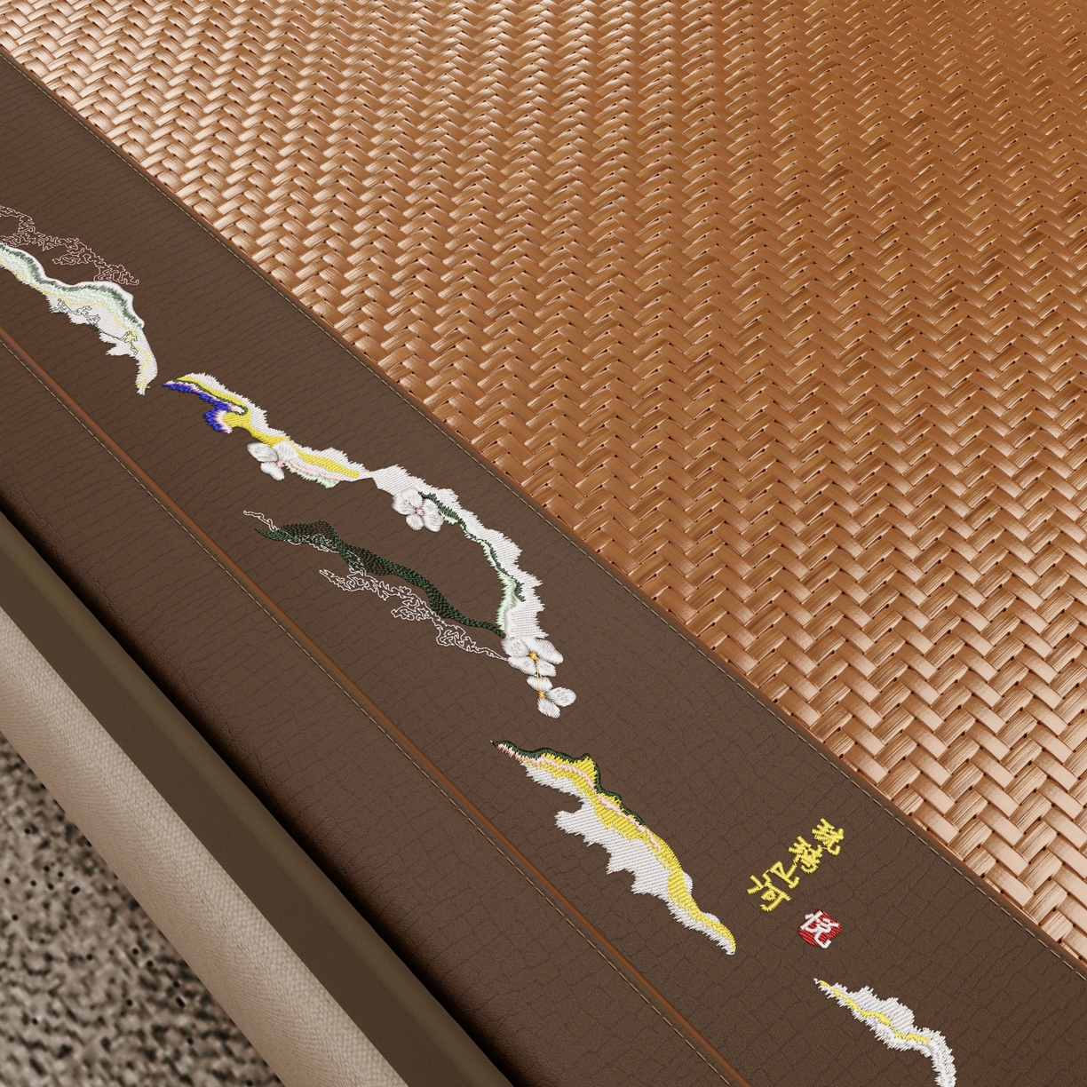 91家纺网 家纺一手货源 找家纺 梵克保罗 2026新款3D加厚复合PE聚乙烯雪藤席-琉璃山河 琉璃山河-浅咖