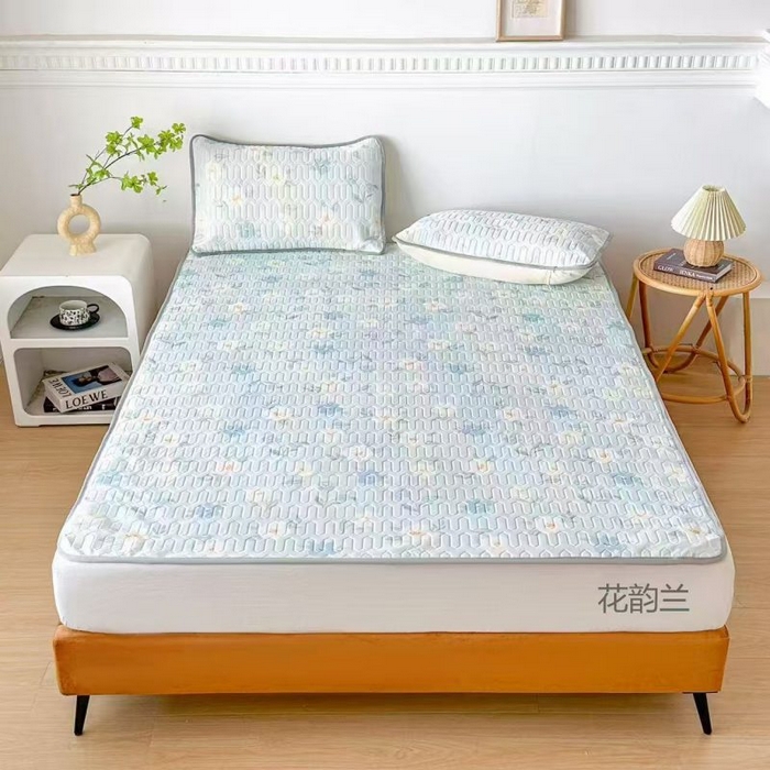 梵克保罗 2026新款凉感丝乳胶凉席印花三件套绑带款乳胶条席床单 花韵兰