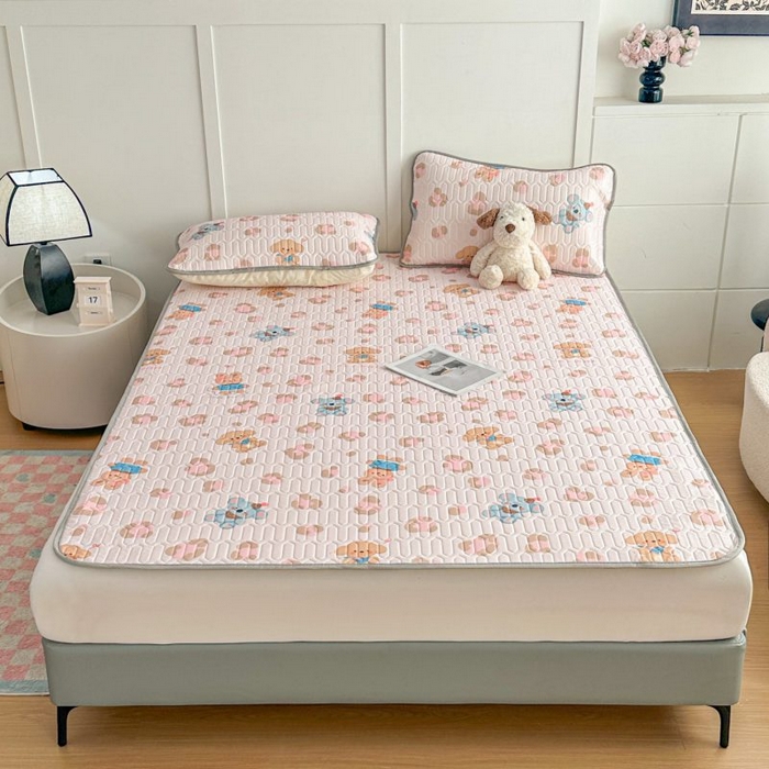 梵克保罗 2026新款凉感丝乳胶凉席印花三件套绑带款乳胶条席床单 萌趣小熊