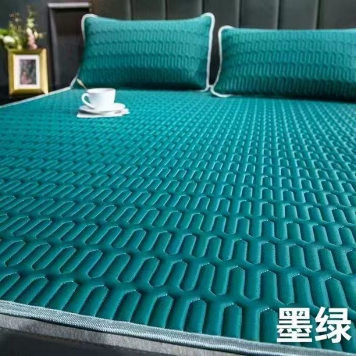 梵克保罗 2026新款凉感丝乳胶凉席印花三件套绑带款乳胶条席床单 墨绿