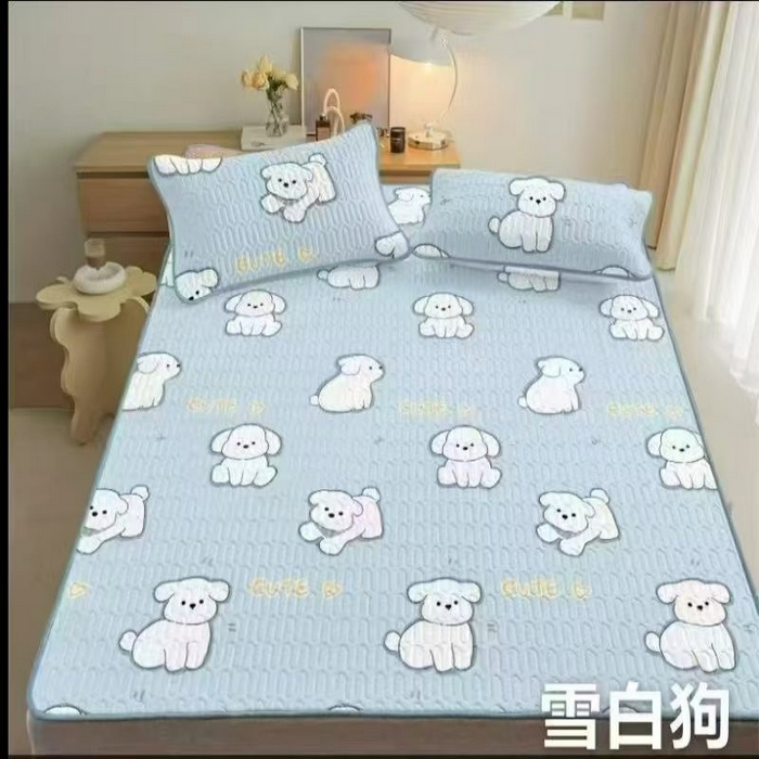 梵克保罗 2026新款凉感丝乳胶凉席印花三件套绑带款乳胶条席床单 雪白狗