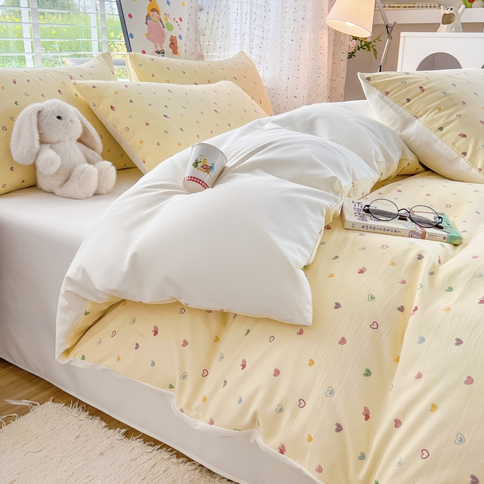 91家纺网 家纺一手货源 找家纺 简冠家纺 2026新款仿棉水洗棉四件套 五彩甜心