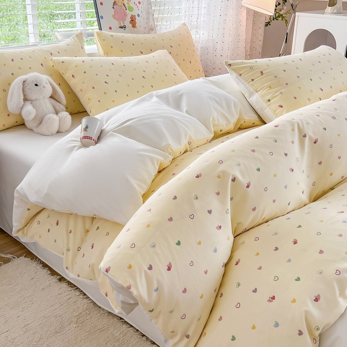 91家纺网 家纺一手货源 找家纺 简冠家纺 2026新款仿棉水洗棉四件套 五彩甜心