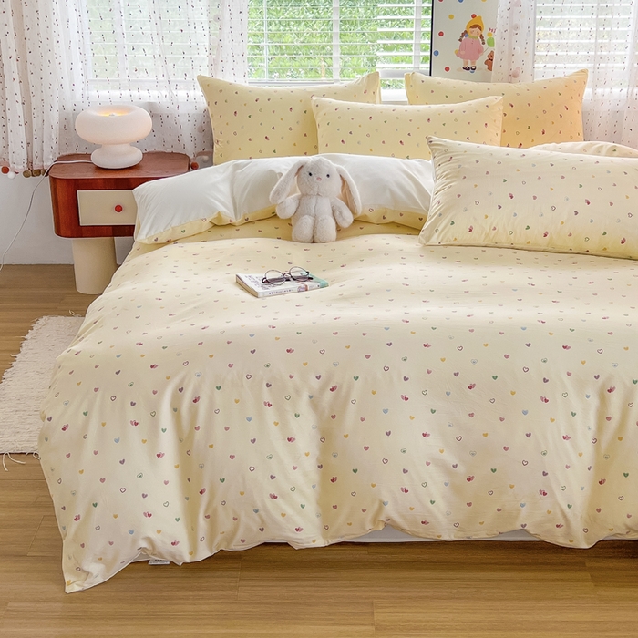 91家纺网 家纺一手货源 找家纺 简冠家纺 2026新款仿棉水洗棉四件套 五彩甜心