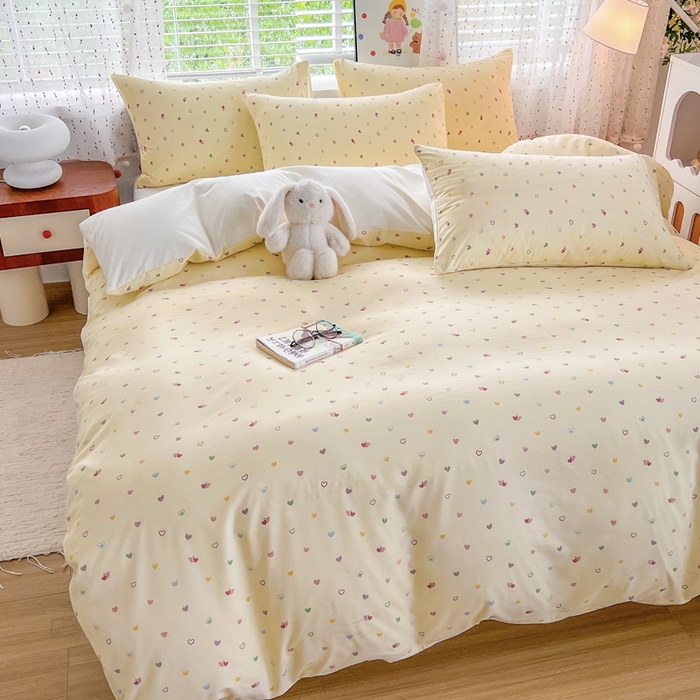 91家纺网 家纺一手货源 找家纺 简冠家纺 2026新款仿棉水洗棉四件套 五彩甜心