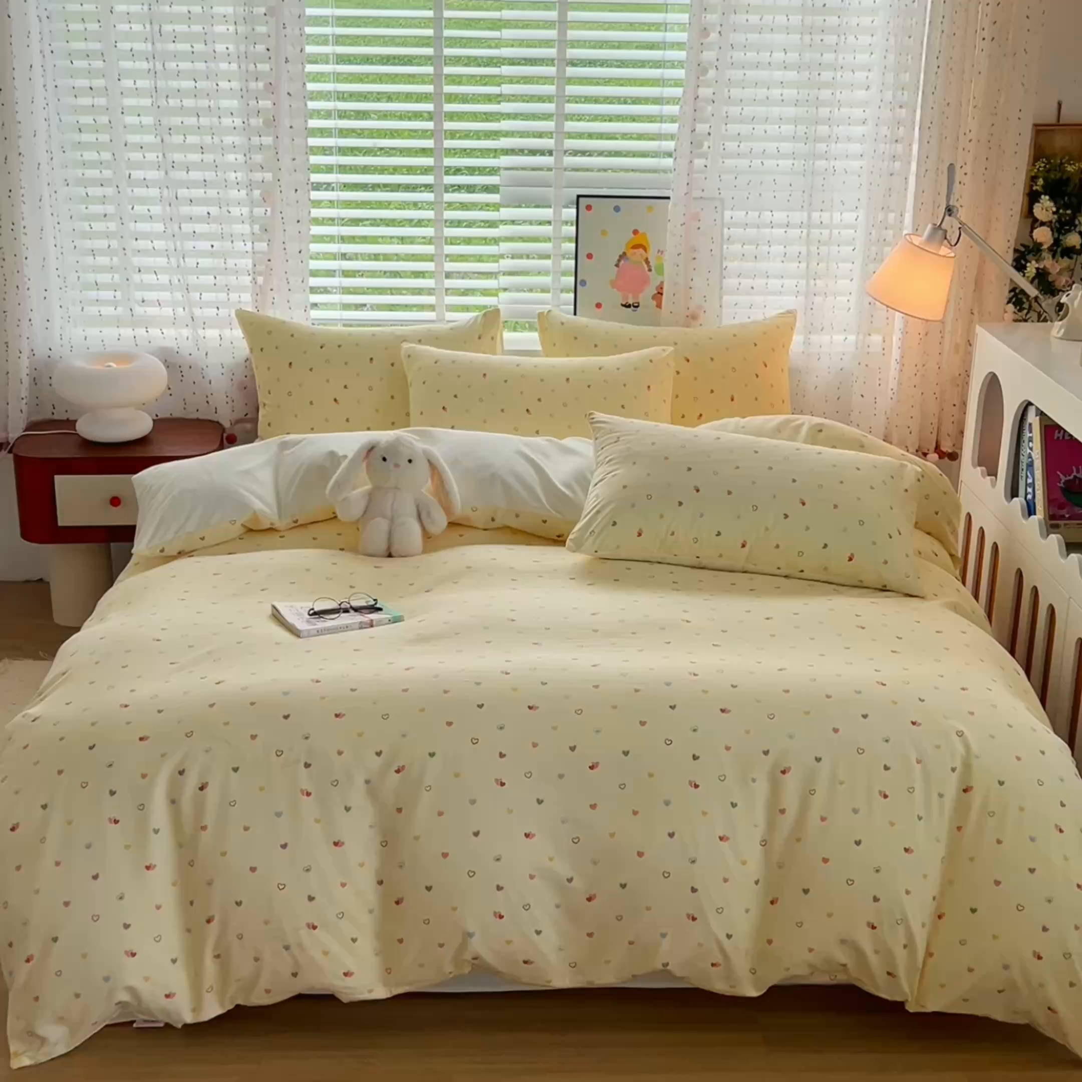 91家纺网 家纺一手货源 找家纺 简冠家纺 2026新款仿棉水洗棉四件套 五彩甜心