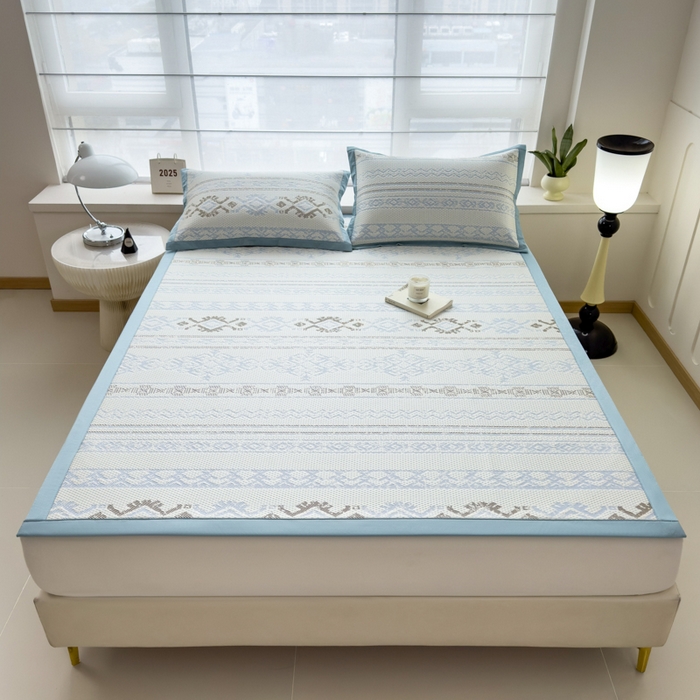 91家纺网 家纺一手货源 找家纺 （总）倾慕家纺 2026新款PE时尚风豆豆凉席花卉系列--床席款