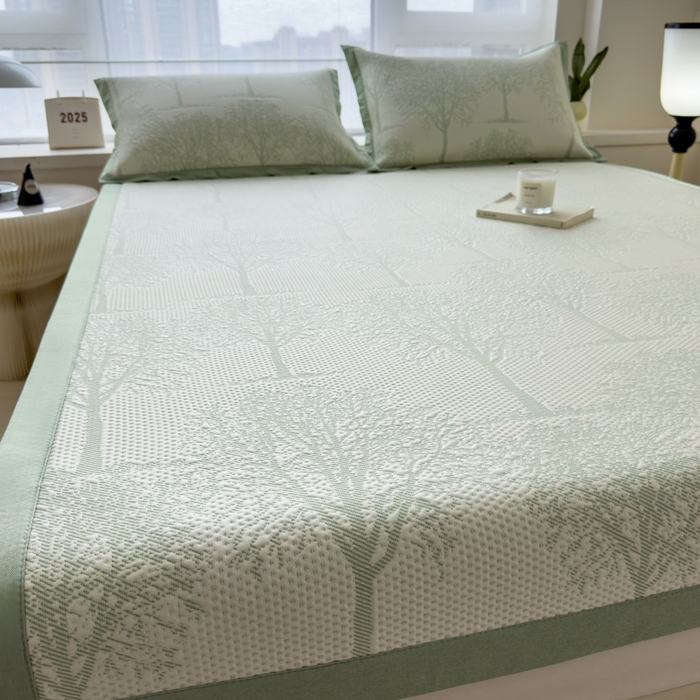 91家纺网 家纺一手货源 找家纺 倾慕家纺 2026新款PE时尚风豆豆凉席花卉系列--床席款 树树相邻床席款