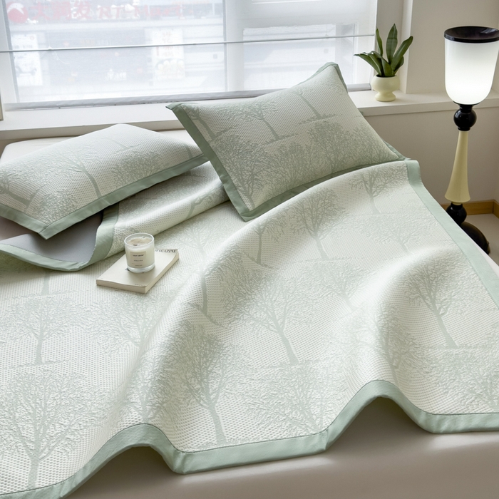 91家纺网 家纺一手货源 找家纺 倾慕家纺 2026新款PE时尚风豆豆凉席花卉系列--床席款 树树相邻床席款