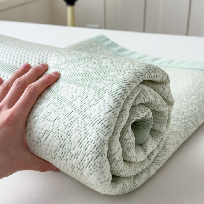 91家纺网 家纺一手货源 找家纺 倾慕家纺 2026新款PE时尚风豆豆凉席花卉系列--床席款 树树相邻床席款