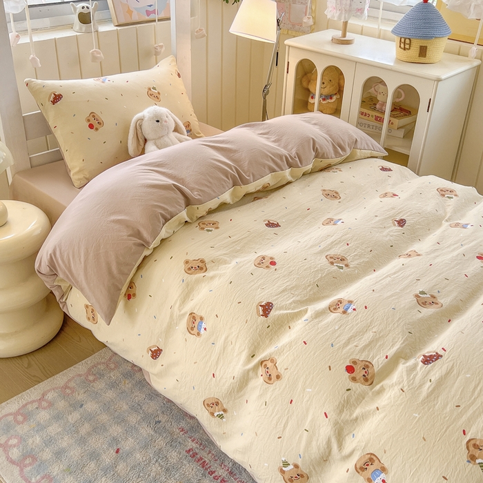 91家纺网 家纺一手货源 找家纺 简冠家纺 2026新款仿棉水洗棉学生三件套宿舍三件套多件套大礼包 咖啡熊