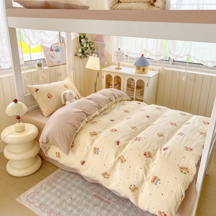 简冠家纺 2026新款仿棉水洗棉学生三件套宿舍三件套多件套大礼包 咖啡熊